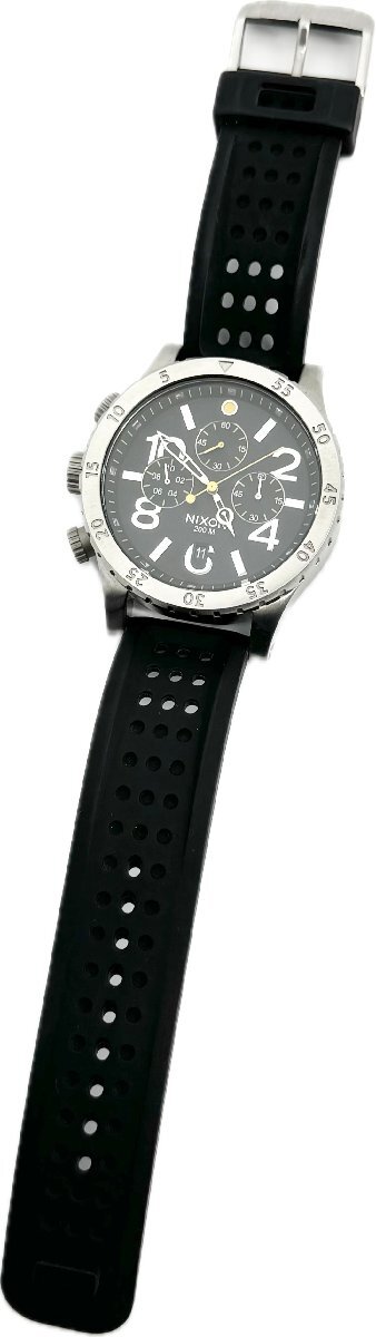 NIXON Nixon [48-20 CHRONO] men's quartz analogue chronograph Date stainless steel rubber belt wristwatch black face operation goods 