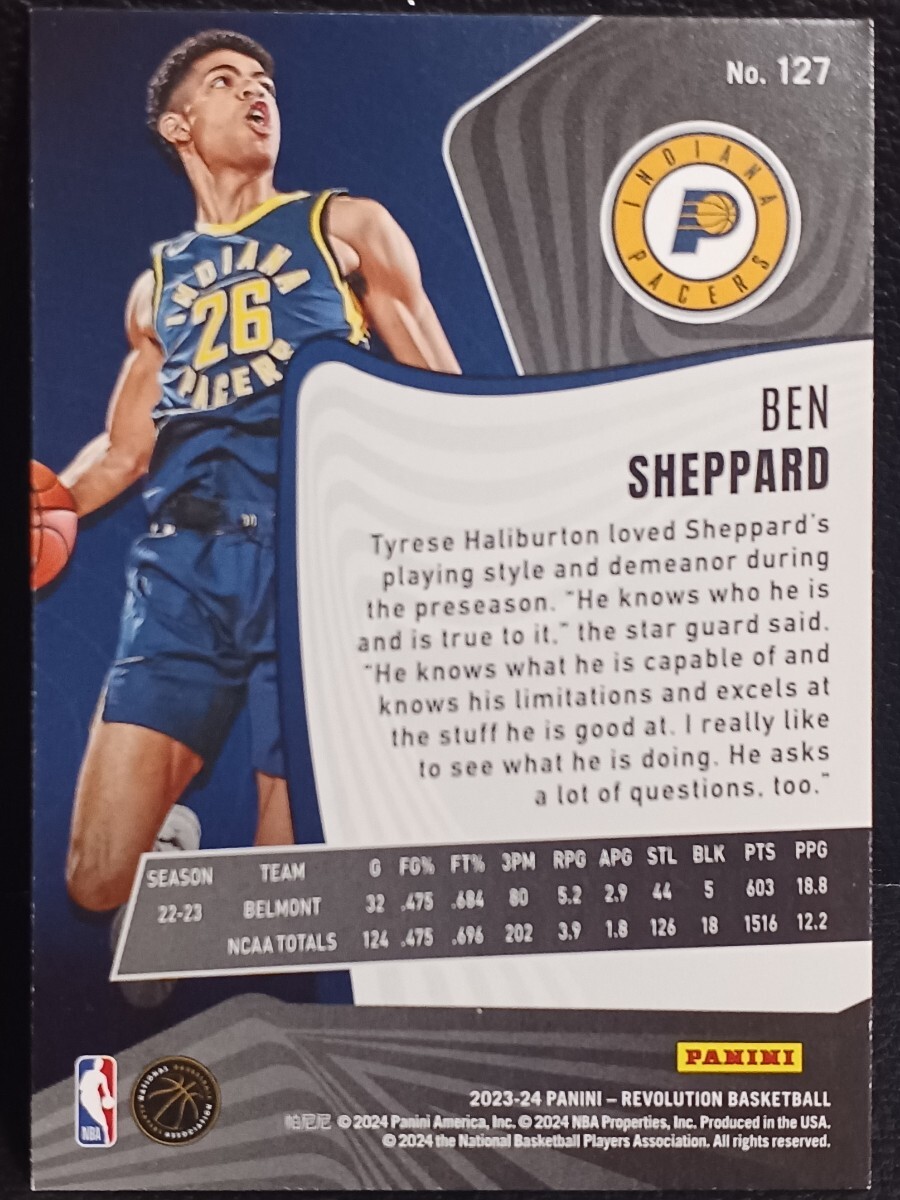 2023-24 Panini Revolution Basketball Ben Sheppard RC NBA ルーキー Pacers の画像2