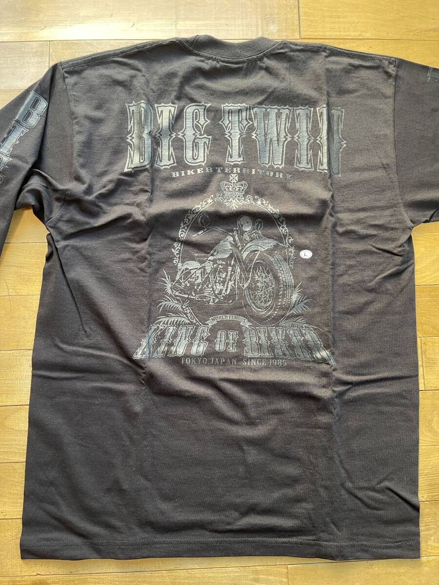 未使用品　BIGTWIN 　長袖 Tシャツ 黒 文字も黒です　KING OF BIKER 　サイズL　BIG TWIN ビッグツイン ロンT ハーレー 送料全国一律520円_文字も黒です