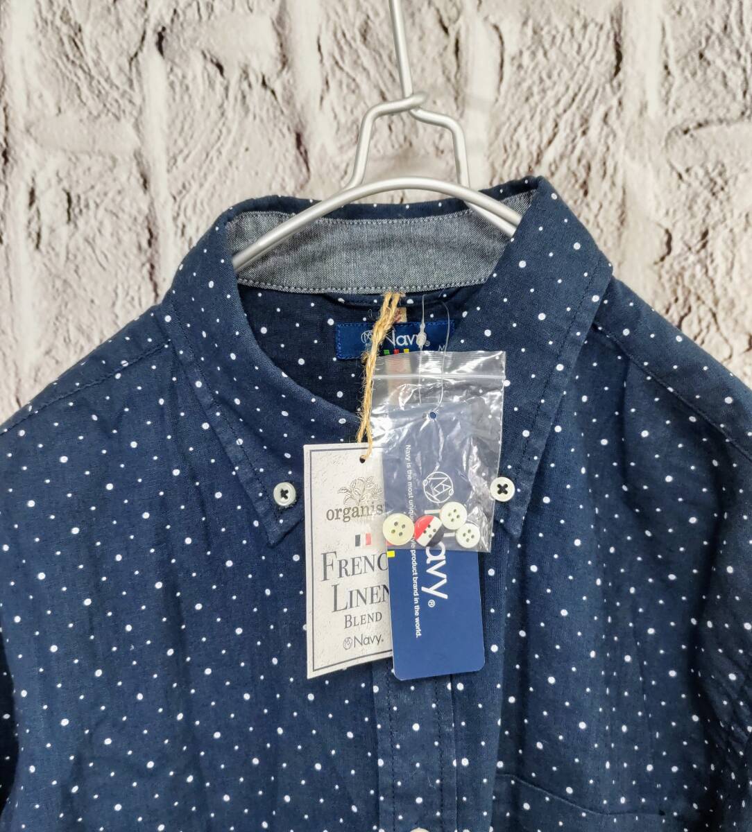 ★送料無料★ 新品 Navy ボタンダウンシャツ ネイビー BDシャツ メンズ リネンシャツ Medium