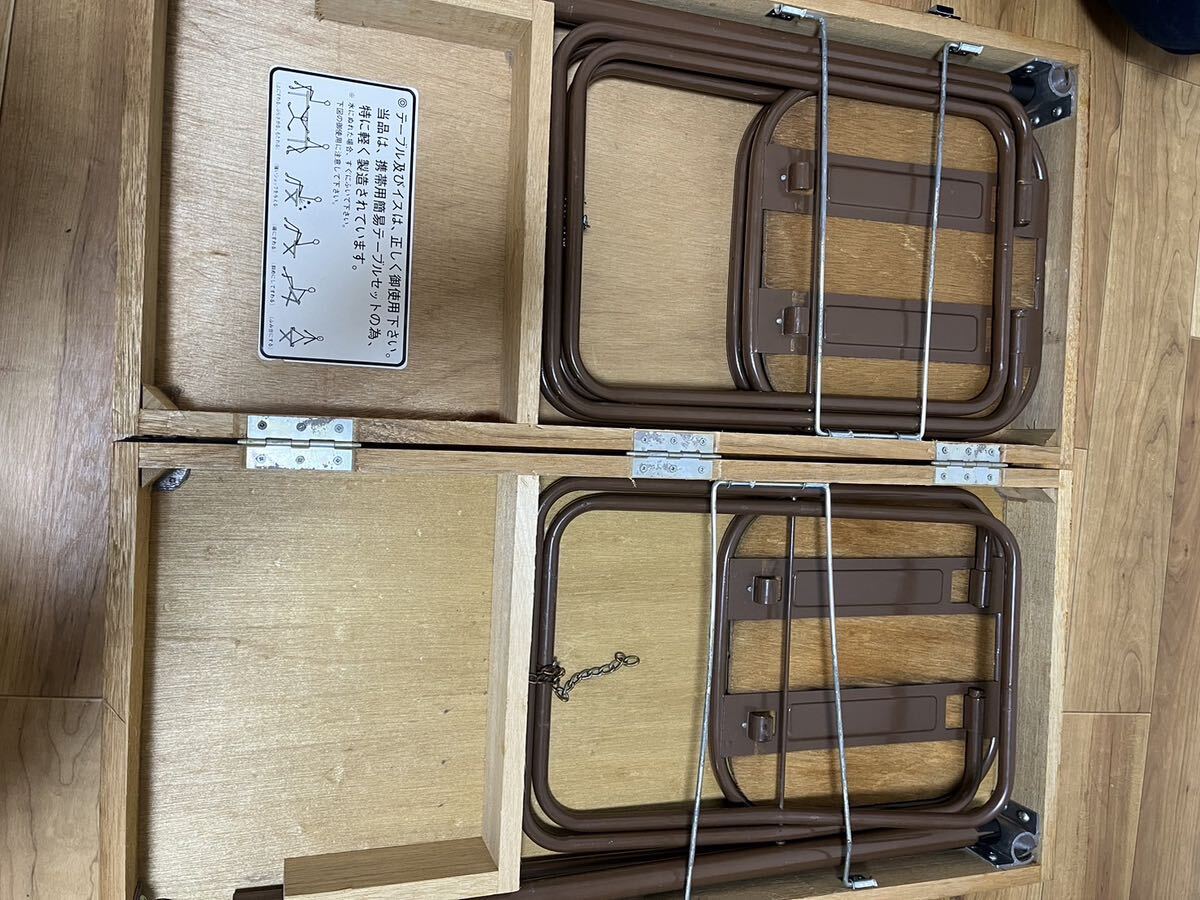 TA-667☆140サイズ☆ テーブルチェアセット BUFFALO バッファロー 折り畳み式 キャンプ用品 アウトドア 木製 レトロ アンティーク 3脚の画像6