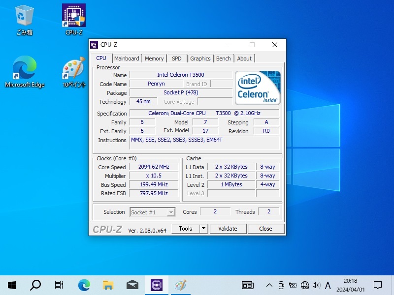 Intel Celeron Dual Core T3500 2.10GHz SLGJV 0600/180224