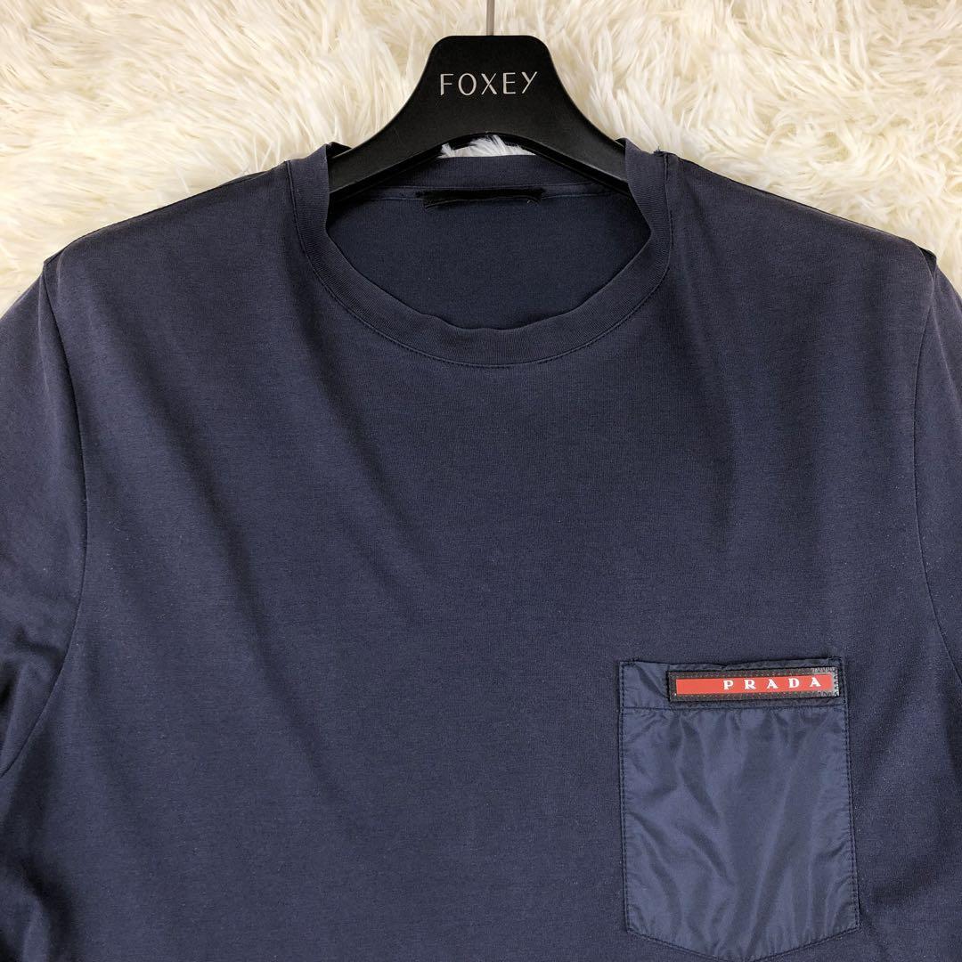  редкий 1 иен *PRADA Prada спорт футболка cut and sewn нейлон переключатель переключатель карман Logo короткий рукав темно-синий темно-синий красный красный 