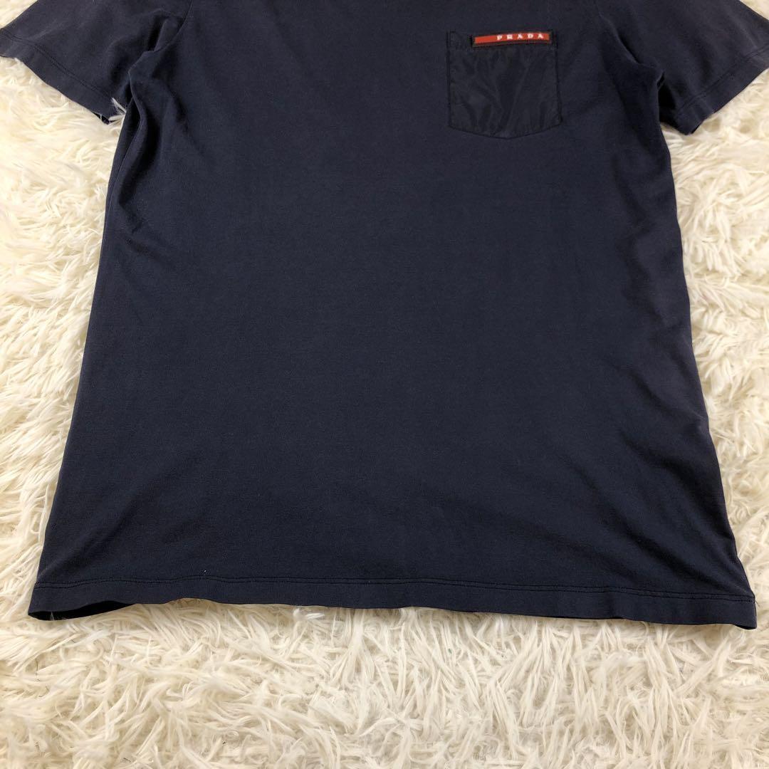  редкий 1 иен *PRADA Prada спорт футболка cut and sewn нейлон переключатель переключатель карман Logo короткий рукав темно-синий темно-синий красный красный 