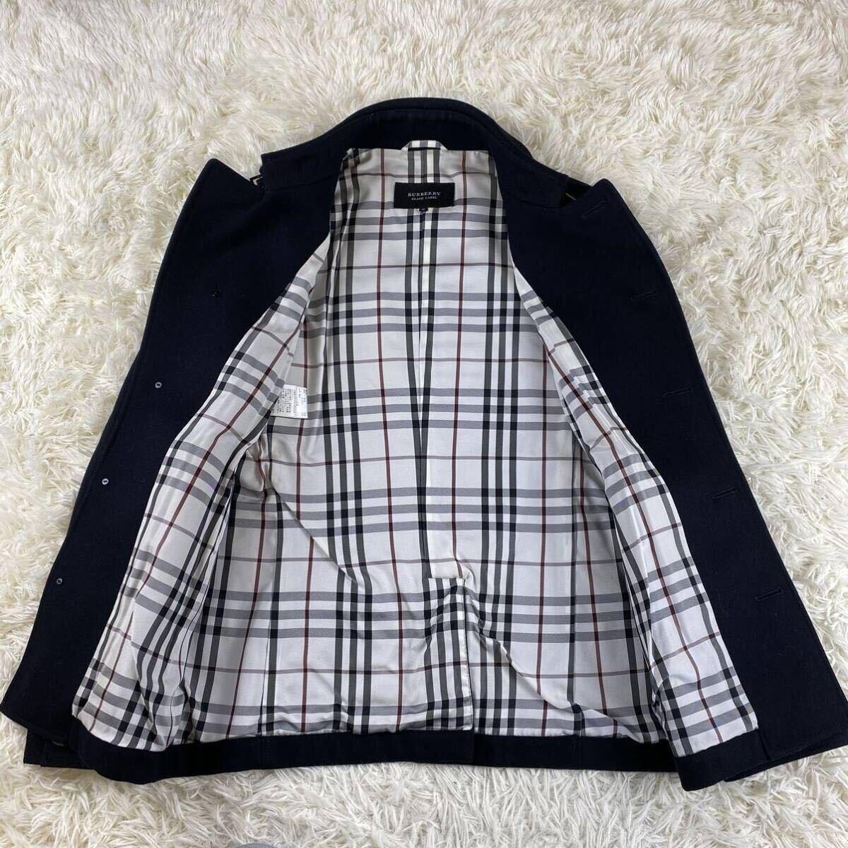 希少1円●BURBERRY BLACK LABEL バーバリーブラックレーベル マリンコート ノバチェック 銀ボタン ウール ジャケット ナポレオン M 黒の画像3