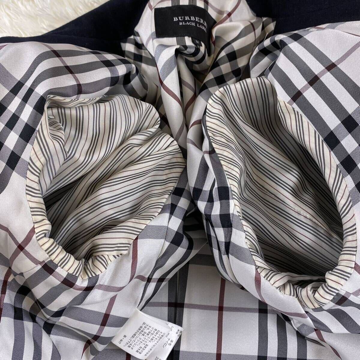 希少1円●BURBERRY BLACK LABEL バーバリーブラックレーベル マリンコート ノバチェック 銀ボタン ウール ジャケット ナポレオン M 黒の画像7