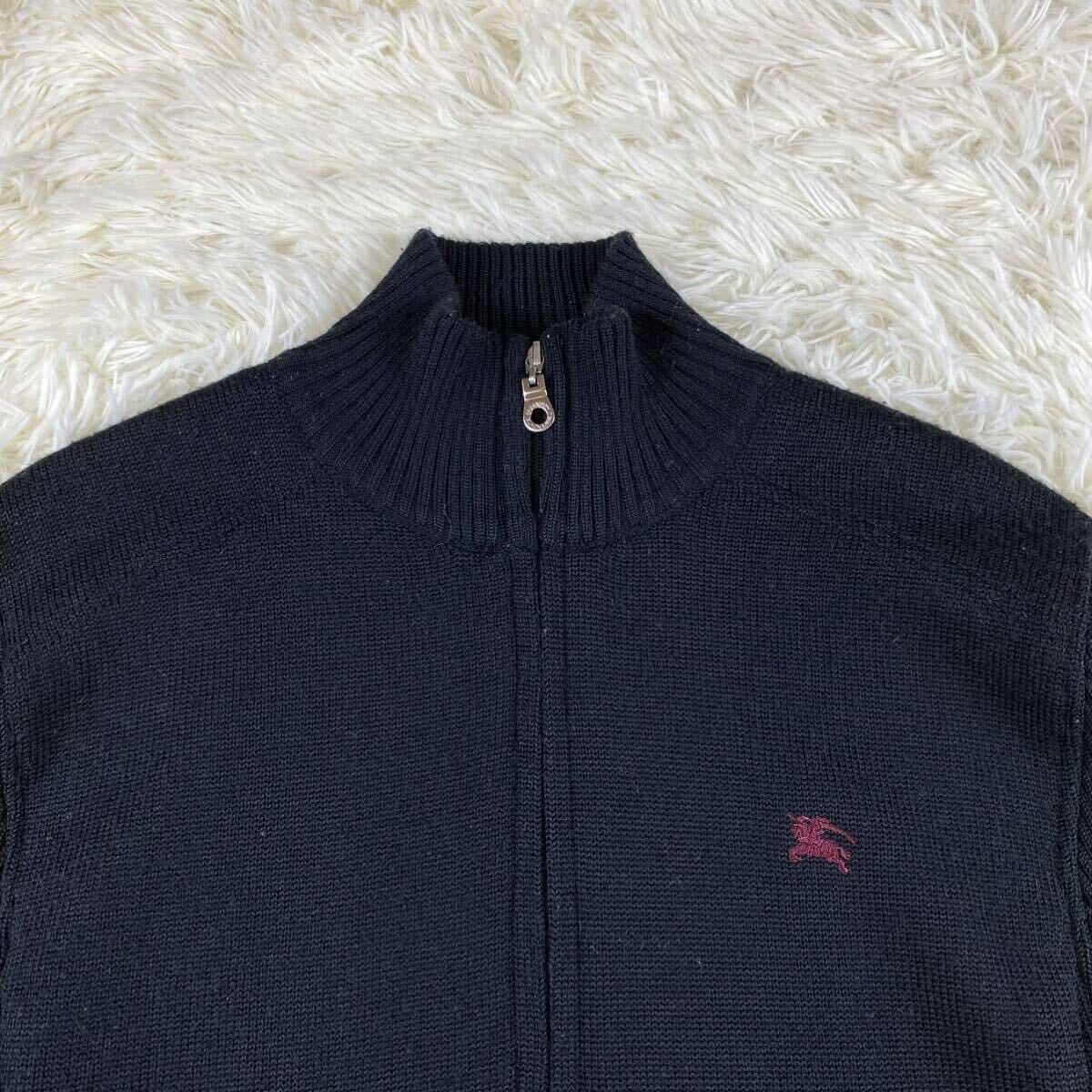 M* BURBERRY BLACK LABEL Burberry Black Label driver's knitted sweater blouson cardigan black hose embroidery quilting 