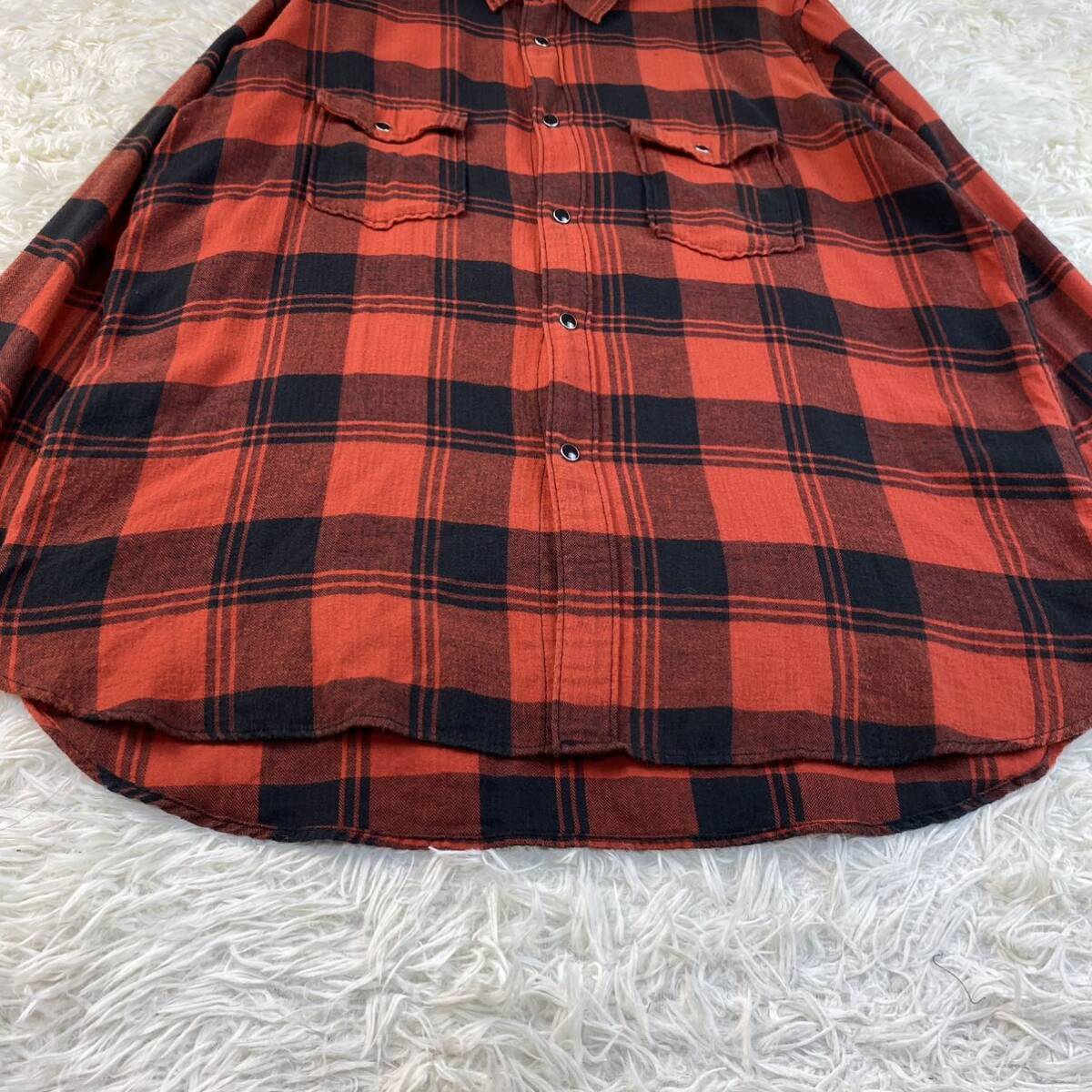 希少1円◎SAINT LAURENT PARIS サンローランパリ　チェックシャツ　ネルシャツ 赤　レッド　綿　コットン　M_画像5