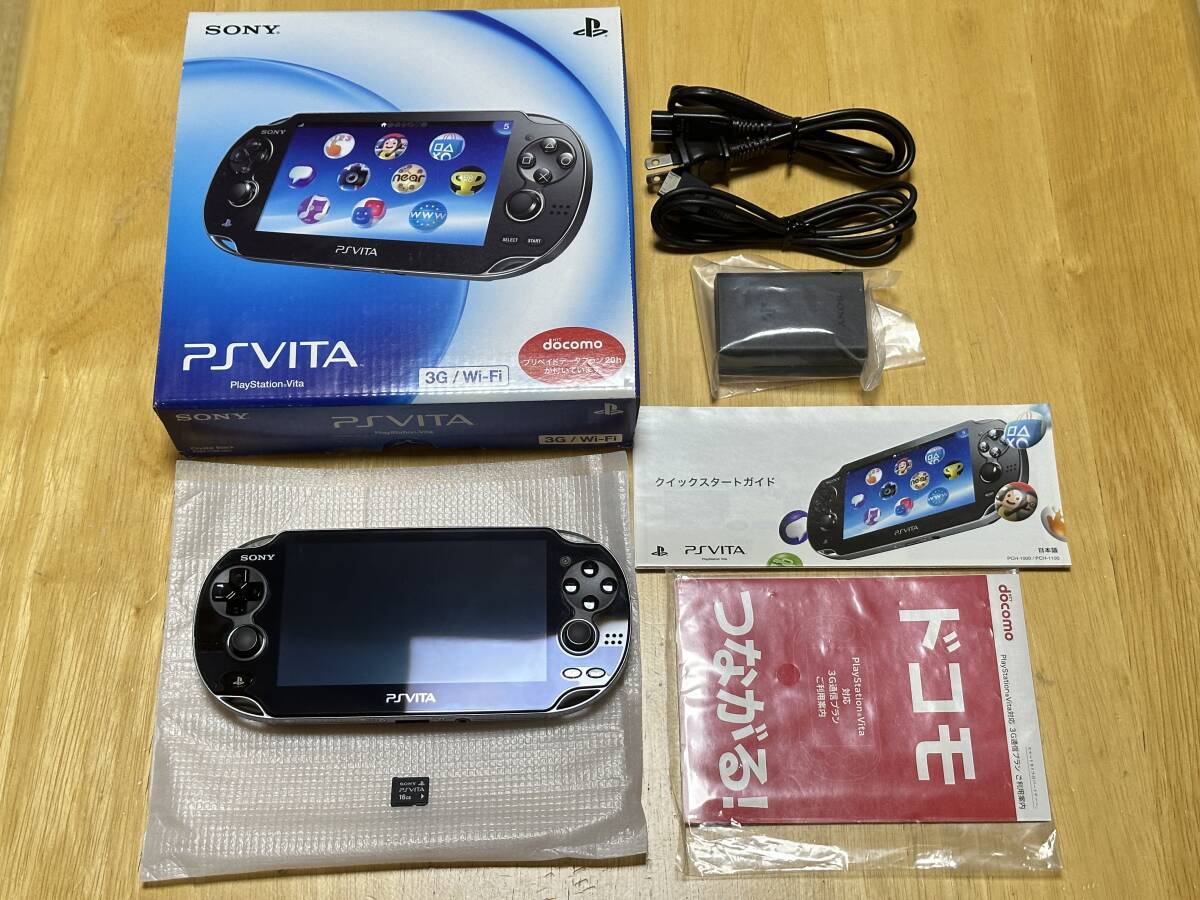 PSVSDアダプタ搭載 PS Vita クリスタル・ブラック PCH-1100 16GB純正メモリー付き_画像1