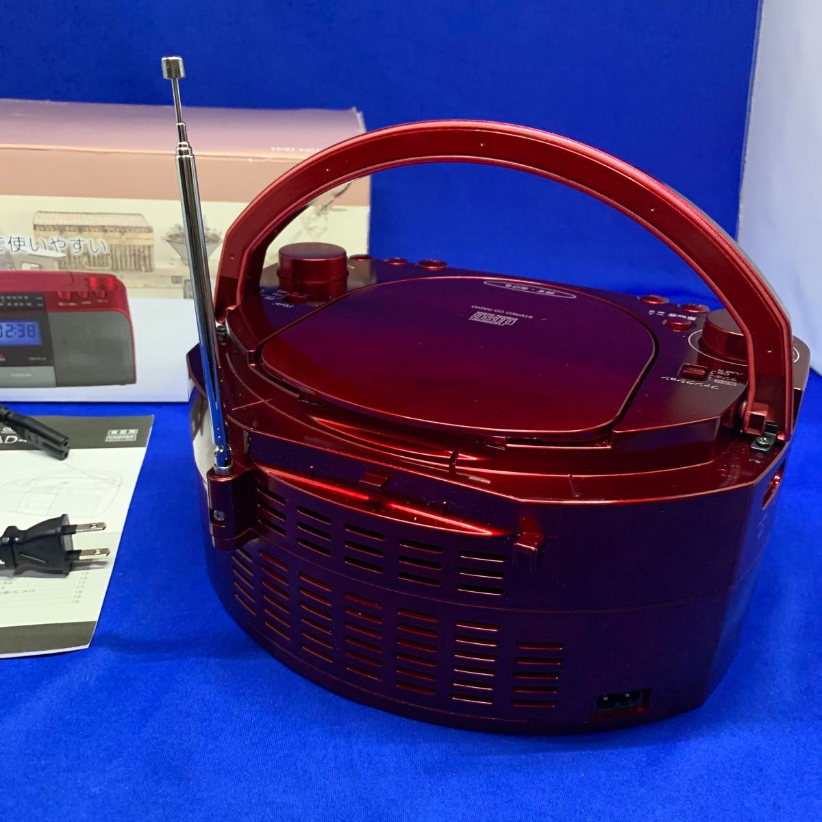 か3 コイズミ CDラジオ AM/FM ワイドFM対応 大型液晶 レッド SAD-4705/R 