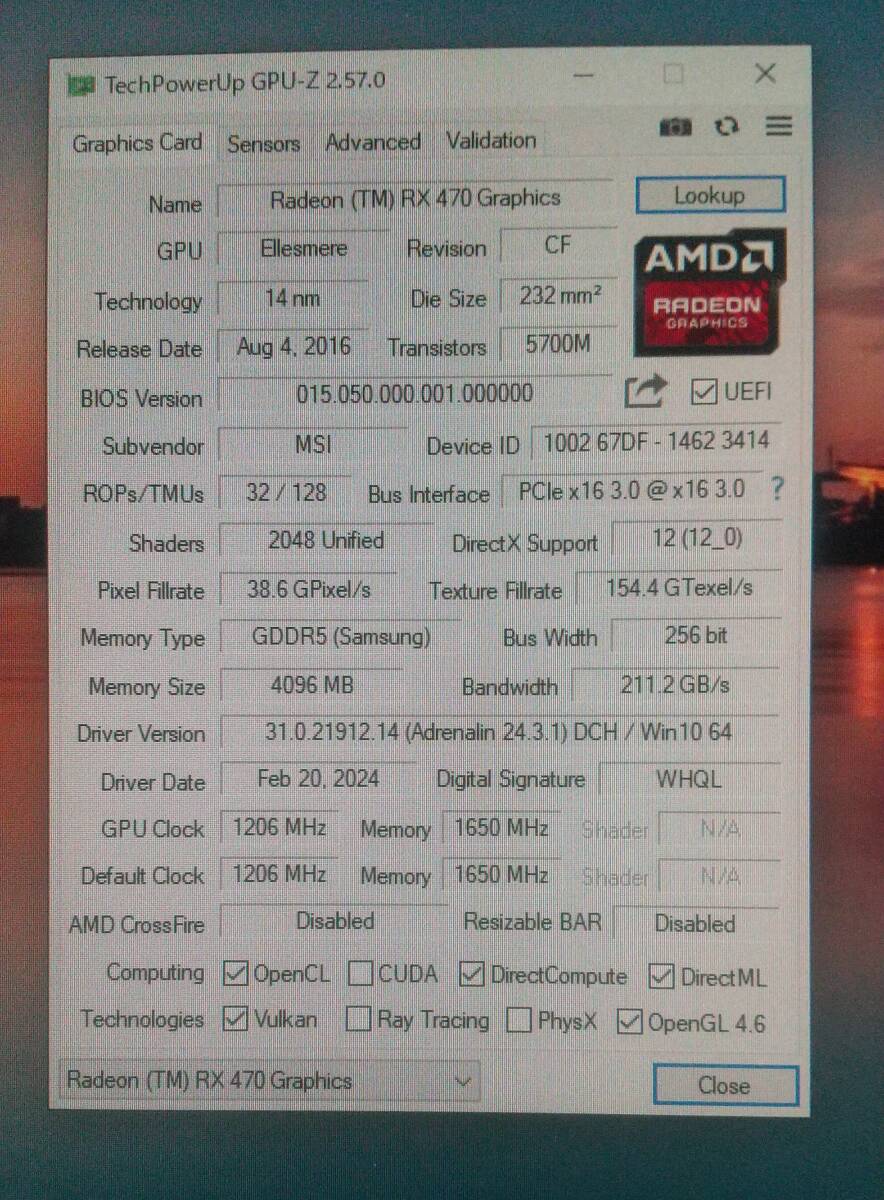MSI Radeon RX 470 MINER 4G ビデオカード 中古品_画像4