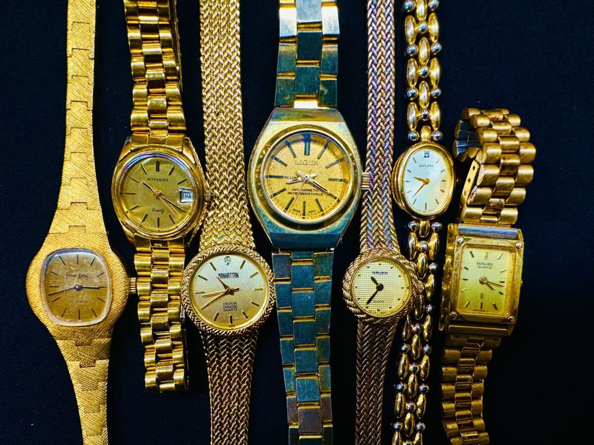 腕時計 ゴールドカラーのみ 150本 大量 TISSOT SEIKO BULOVA CITIZEN ELGIN WALTHAM BUREN klaeuse ALBA GUESS 等まとめてセット H134の画像5