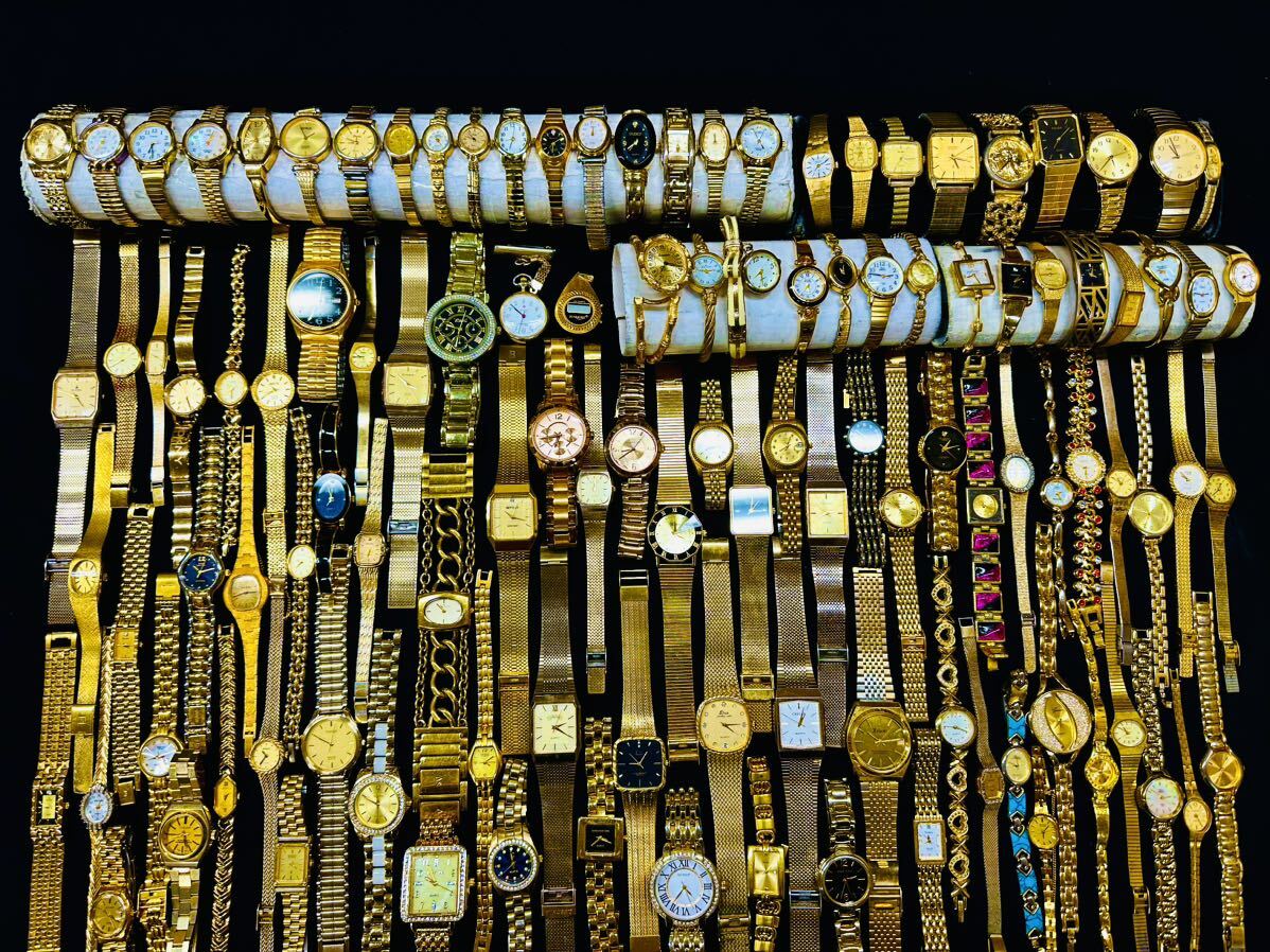 腕時計 ゴールドカラーのみ 150本 大量 TISSOT SEIKO BULOVA CITIZEN ELGIN WALTHAM BUREN klaeuse ALBA GUESS 等まとめてセット H134の画像7