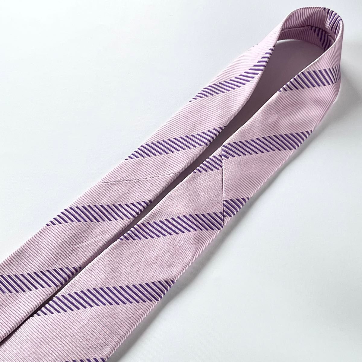 ポールスミス(Paul Smith) 光沢 ネクタイ ストライプ 柄 ピンク パープル 紫 大剣幅 7.9cm 日本製 シルク
