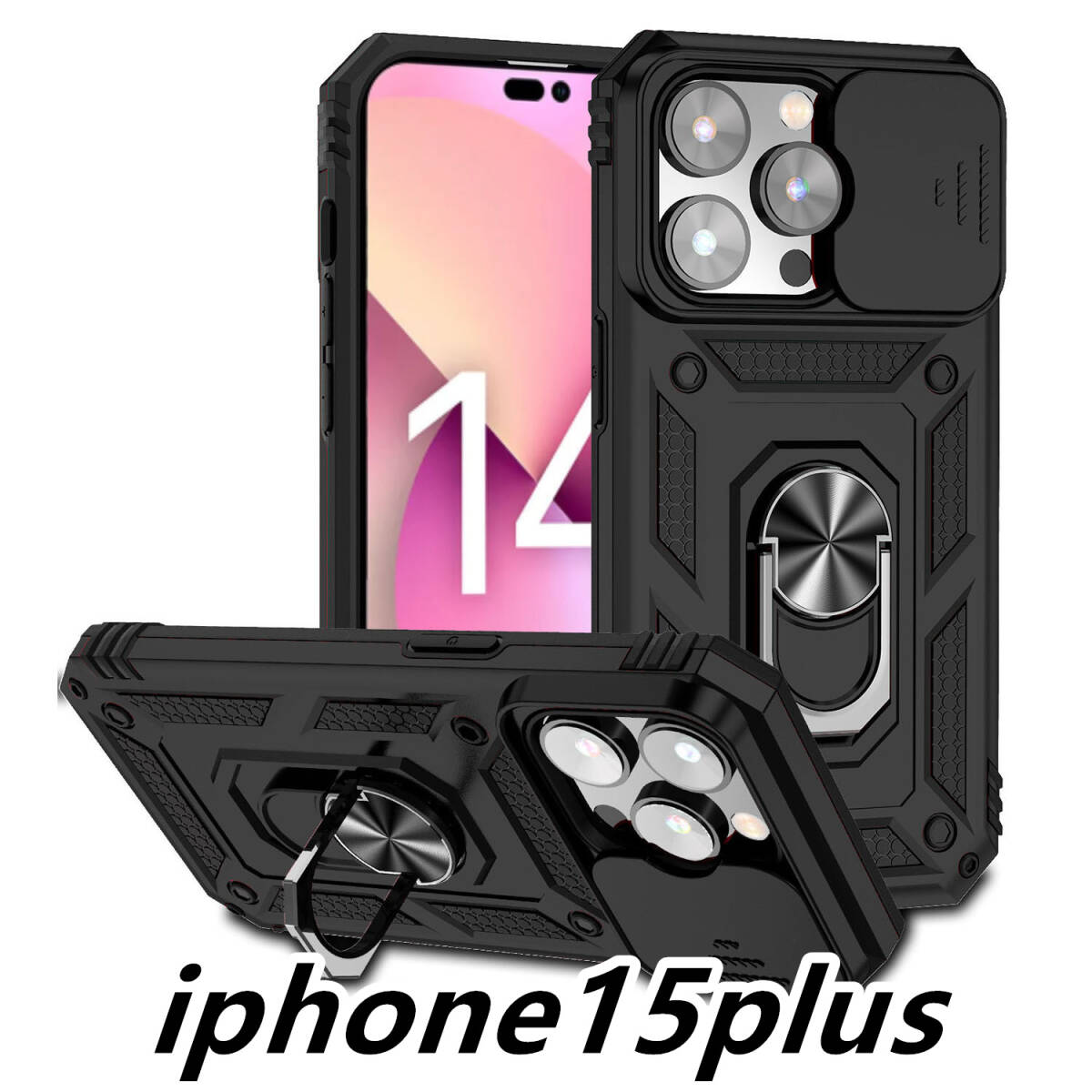 iphone15plusケース カーバー TPU 可愛い　お洒落　韓国　　リング　ブラック　カメラ保護　軽量 ケース 耐衝撃408_画像1