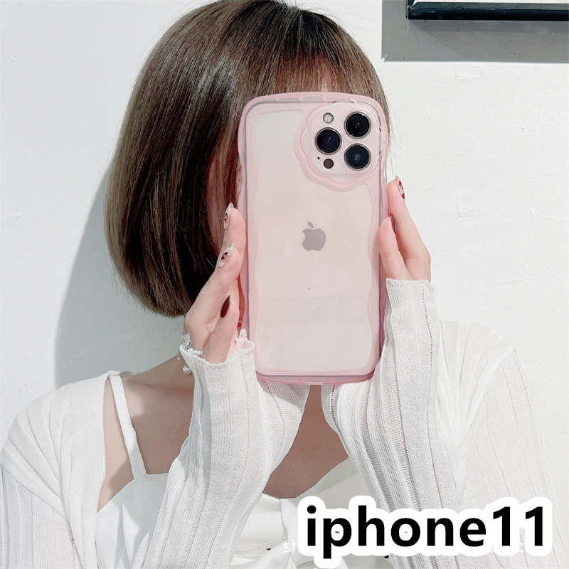 iphone11ケース カーバー TPU 可愛い　透明　波型花　お洒落　軽量 ケース 耐衝撃高品質ピンク473_画像1