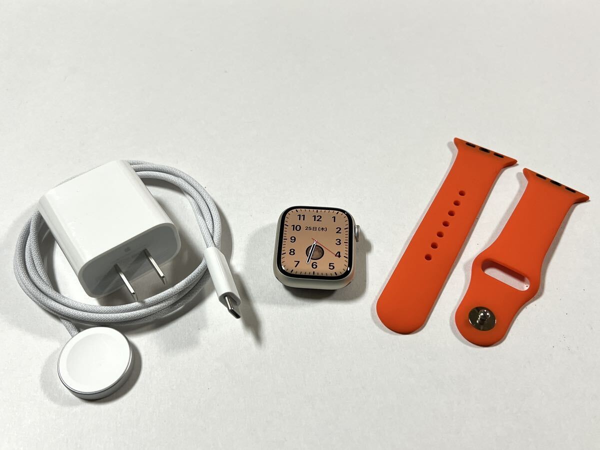 ★美品 製品保証あり★ Apple Watch Series 9 41mm アップルウォッチ スターライト アルミニウム GPS バッテリー100% 新品社外バンド付きの画像2