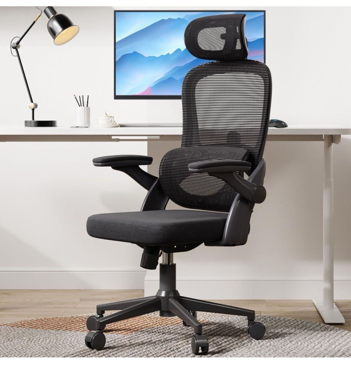 【新品】オフィスチェア 椅子 デスクチェア 人間工学 チェア テレワーク 「独立式ランバーサポート 3D跳ね上げ式アームレス