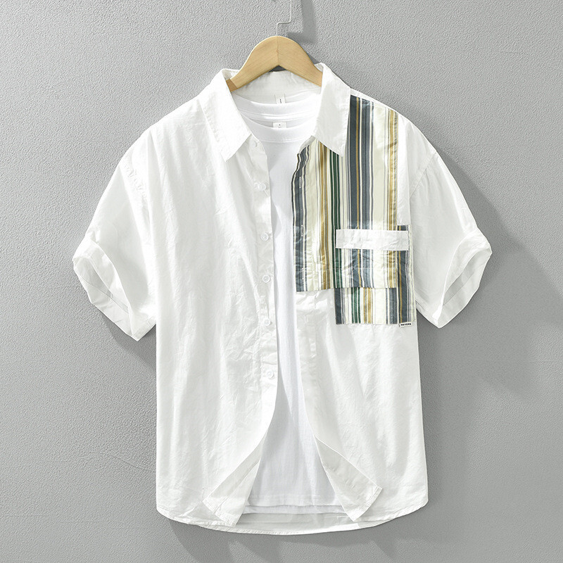 半袖シャツ　夏服　サマーシャツ　メンズ*新品　トップス　カジュアルシャツ　切替【M8059】白　XL_画像1
