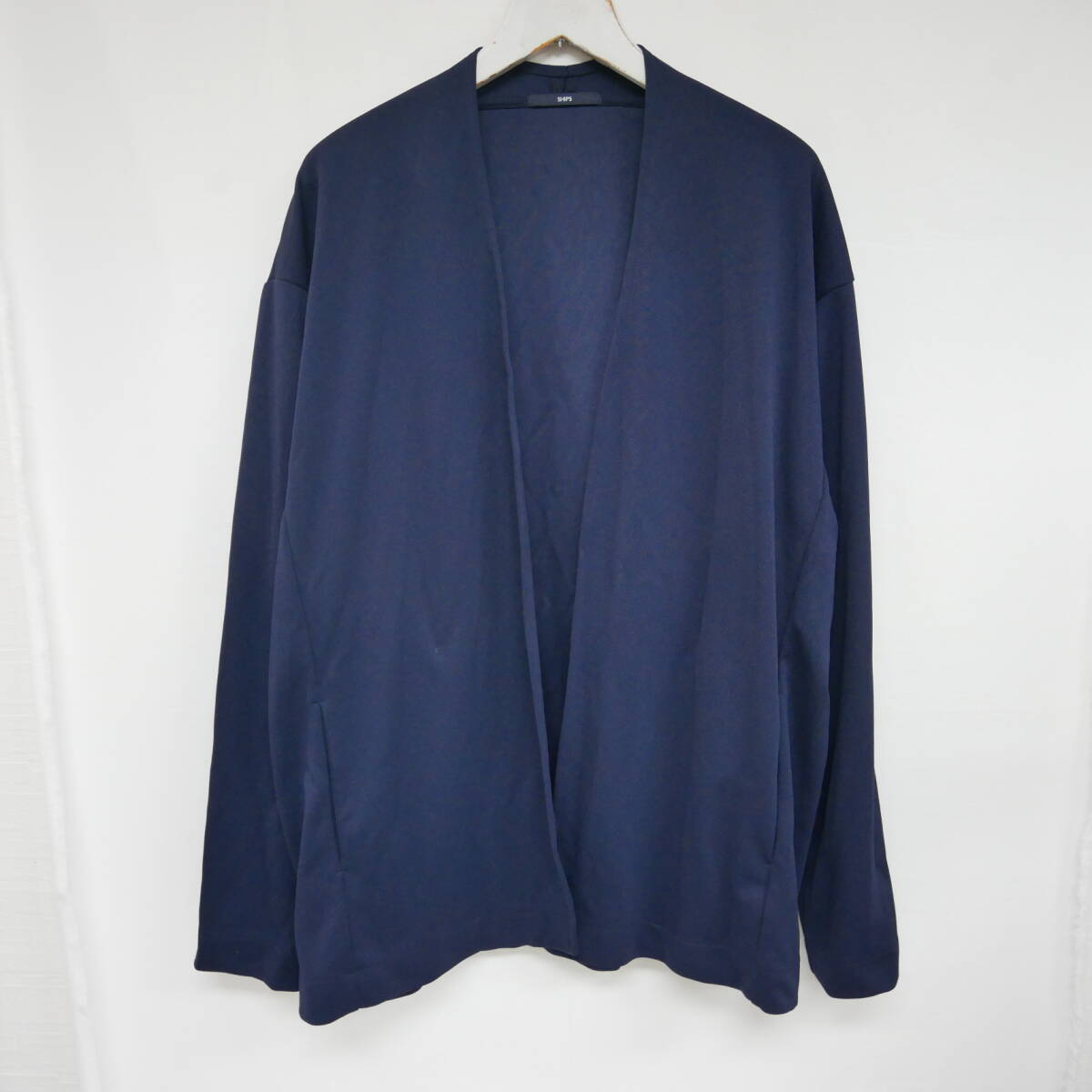 【1円】良好 国内正規 SHIPS シップス 日本製 MADE IN JAPAN ツイルジャージー ノーカラーカーディガン 定価13420円 NAVY ネイビー 紺 XL_画像1