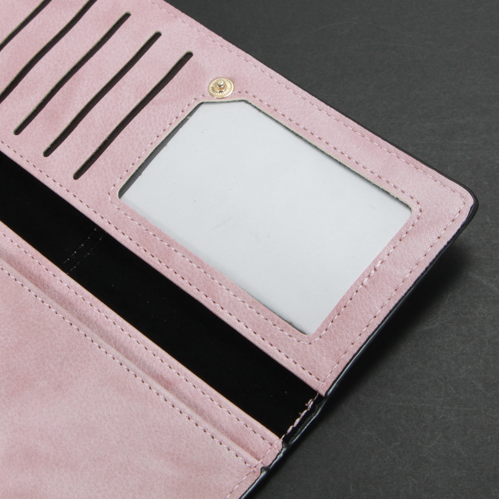 【訳あり品】レディース長財布 ピンク 二つ折り 薄型 シンプル 財布 札入れ カード 縫い目部分難有リ 新品の画像4