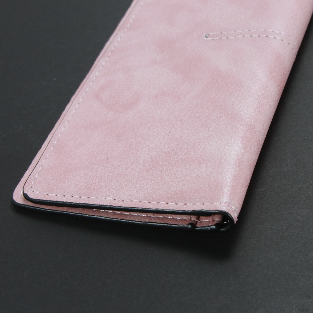 【訳あり品】レディース長財布 ピンク 二つ折り 薄型 シンプル 財布 札入れ カード 縫い目部分難有リ 新品の画像3