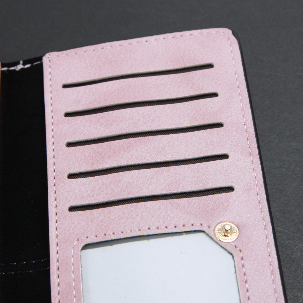 【訳あり品】レディース長財布 ピンク 二つ折り 薄型 シンプル 財布 札入れ カード 縫い目部分難有リ 新品の画像6