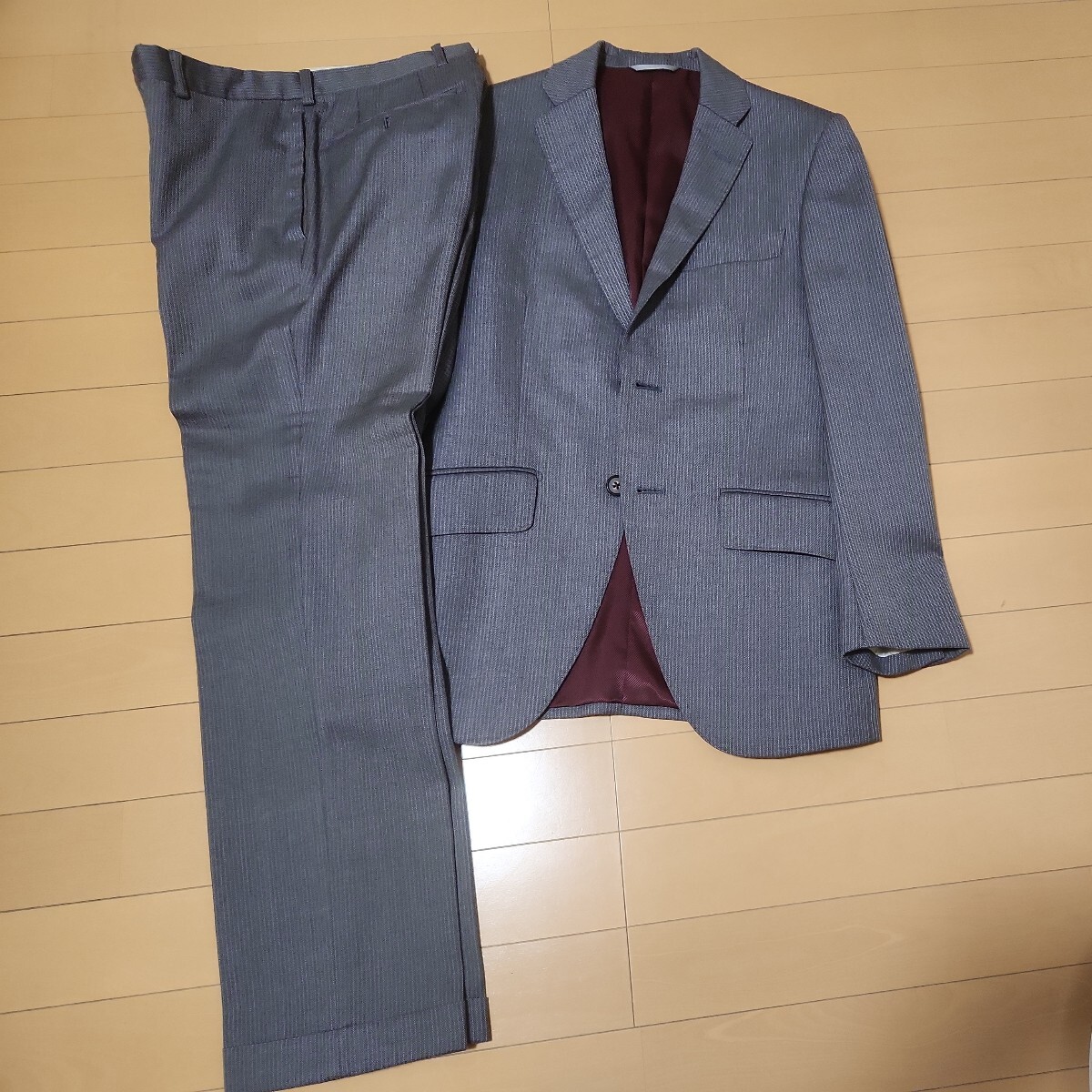 麻布テーラー azabu tailor スーツ 灰色ストライプ ジャケット スラックス メンズ セットアップ_画像1