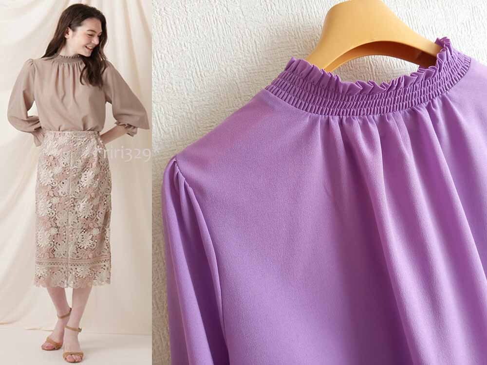 couture brooch /kchu-ru brooch beautiful color sia- chiffon sleeve car - ring air Lee blouse 38/ayame color purple 