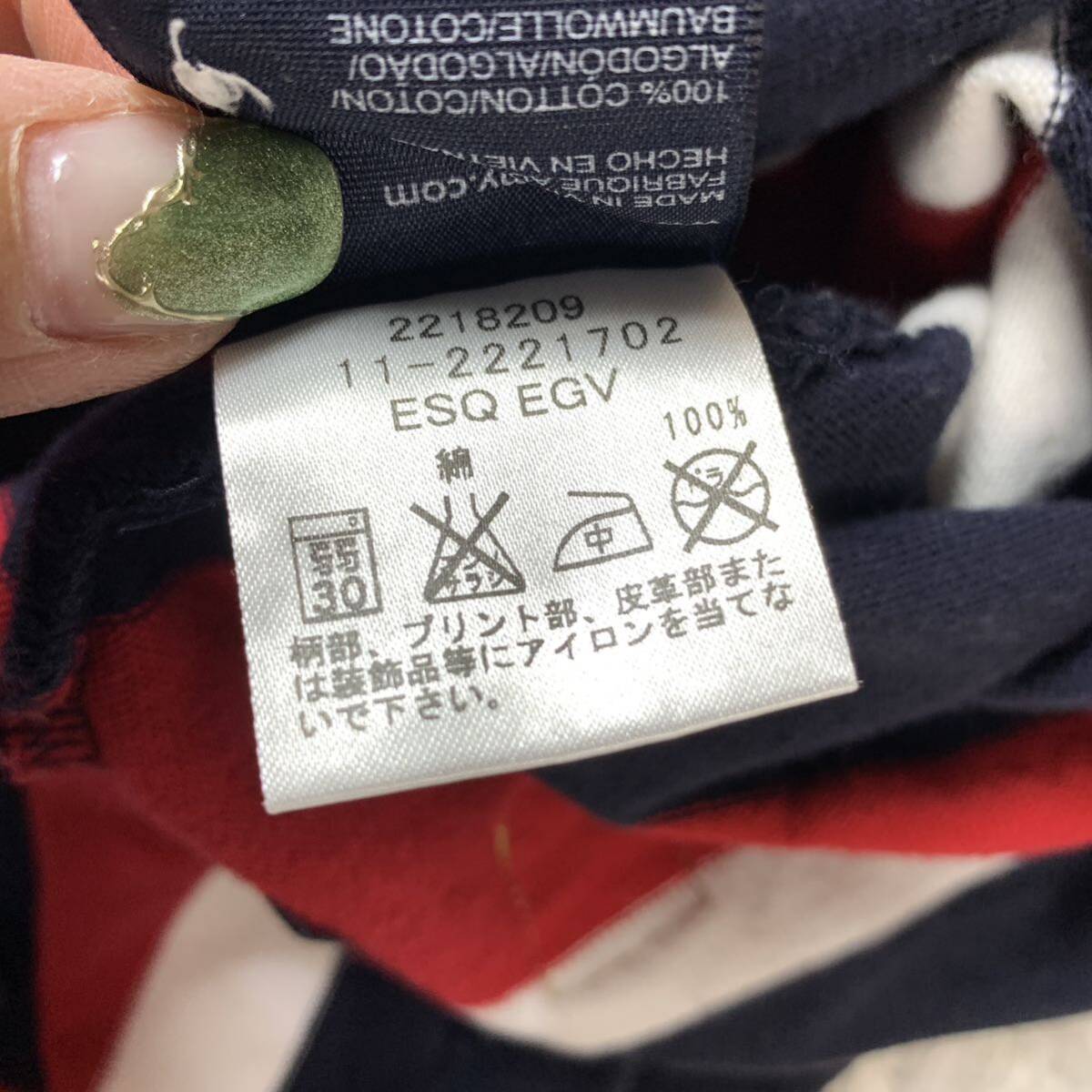 TOMMY HILFIGER トミーヒルフィガー 長袖ラガーシャツ ポロシャツ ネイビー ホワイト レッド ボーダー 刺繍 M YA6542_画像5