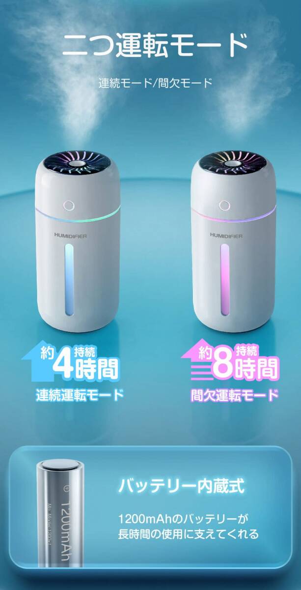 ☆加湿器 卓上 デスク 小型 車用 350ml 超音波式 次亜塩素酸水対応