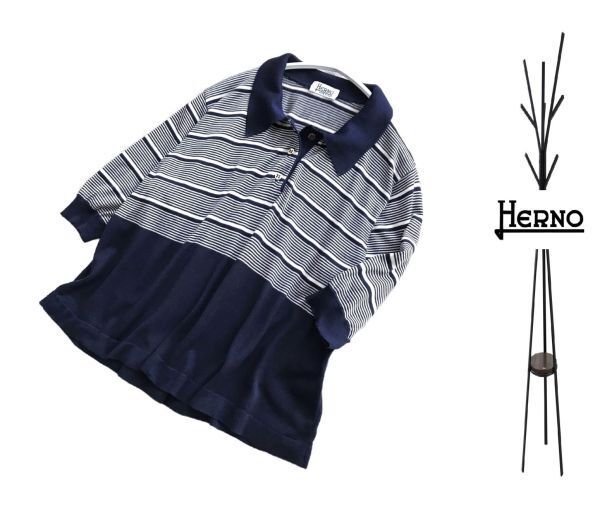 ヘルノ　HERNO 　シルク100%　イタリア製　 ５分袖　カットソー　ポロシャツ_画像1