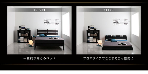 照明&隠し収納付き/モダンデザインフロアベッド 国産カバーポケットコイルマットレス付き シングル_画像6