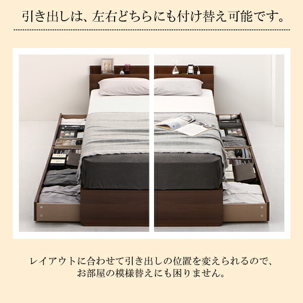 清潔に眠れる棚・コンセント付きすのこ収納ベッド スタンダードポケットコイルマットレス付き シングル_画像8