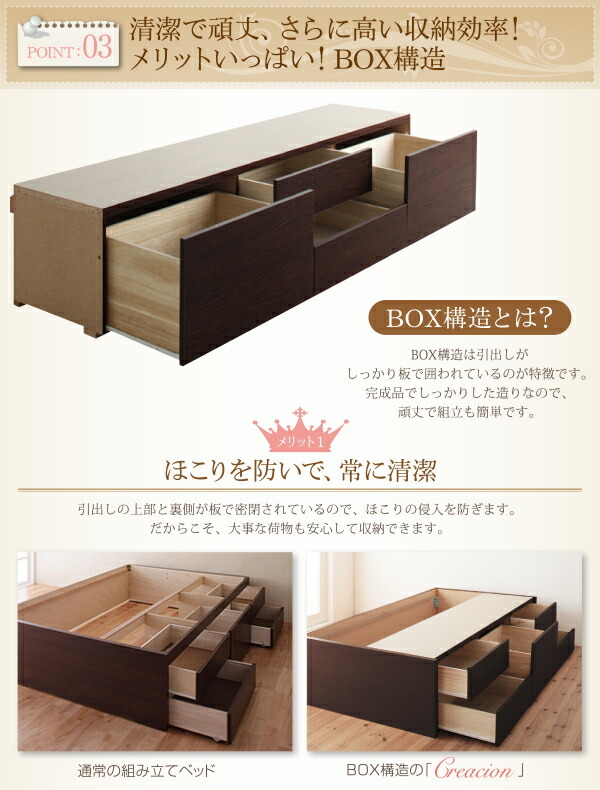 お客様組立 日本製_ヘッドレス大容量コンパクトチェストベッド ベッドフレームのみ シングル ショート丈_画像10
