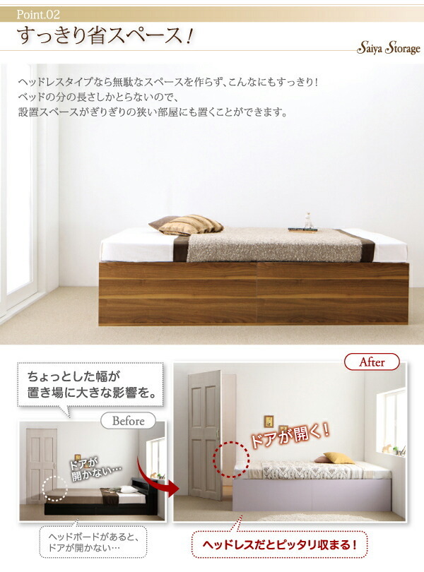 大容量収納庫付きベッド ベッドフレームのみ 浅型 すのこ床板 セミダブル_画像6