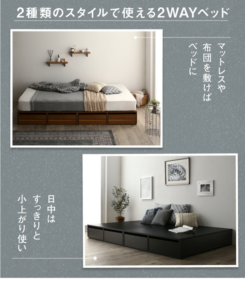 ベッド ベッドフレーム フィッツ 木製 収納付きベッド コンパクト ヘッドレス ベッドフレームのみ ロータイプ 引き出しなし シングル_画像4