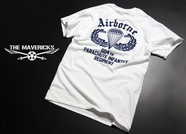 Tシャツ XL ミリタリー 半袖 メンズ エアボーン パラシュート部隊 ホワイト THE MAVEVICKS ブランド 白_画像4