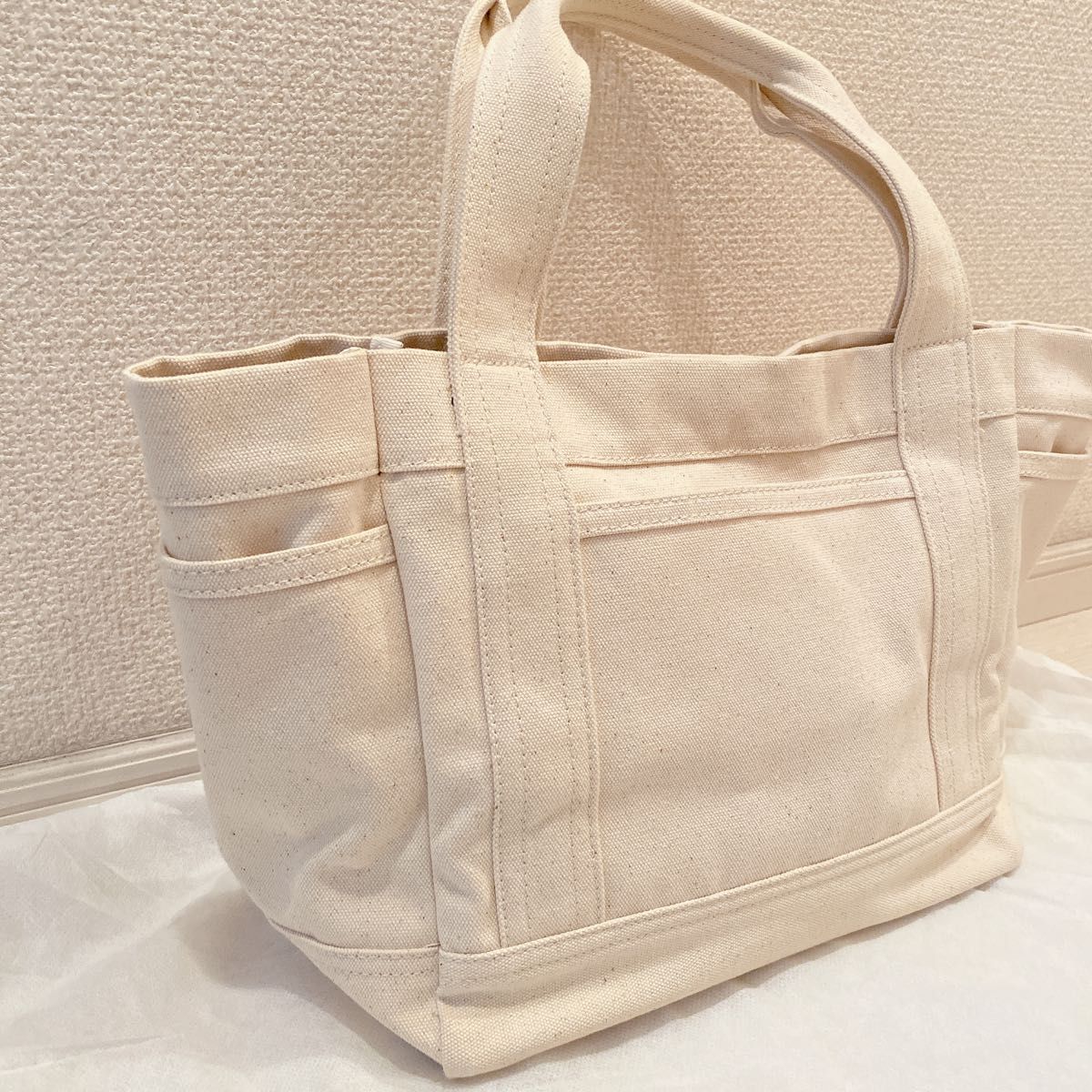 新品○ ホワイト キャンバス バッグ トートバッグ 