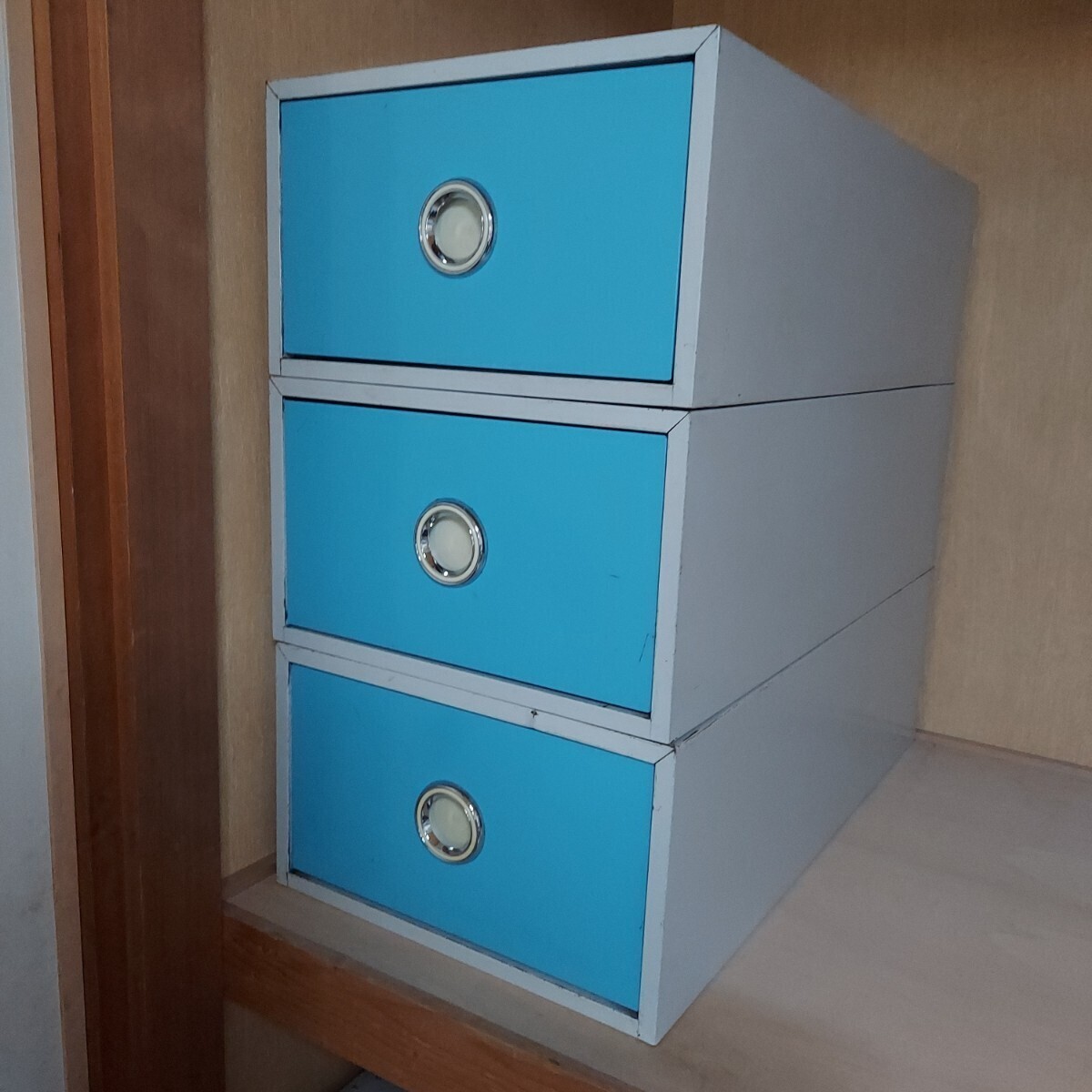 [ direct pick up limitation / Hyogo ] Showa Retro retro pop pushed . inserting drawer storage costume adjustment integer . case Showa Retro antique ( blue /3 piece set )