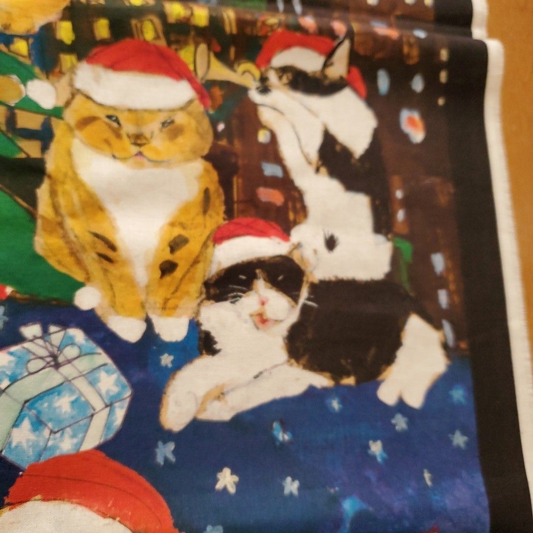 ★【1パネル】マンハッタナーズ　Manhattaner's クリスマス　クリア　久下貴史 プリント生地 猫 ネコ インクジェット