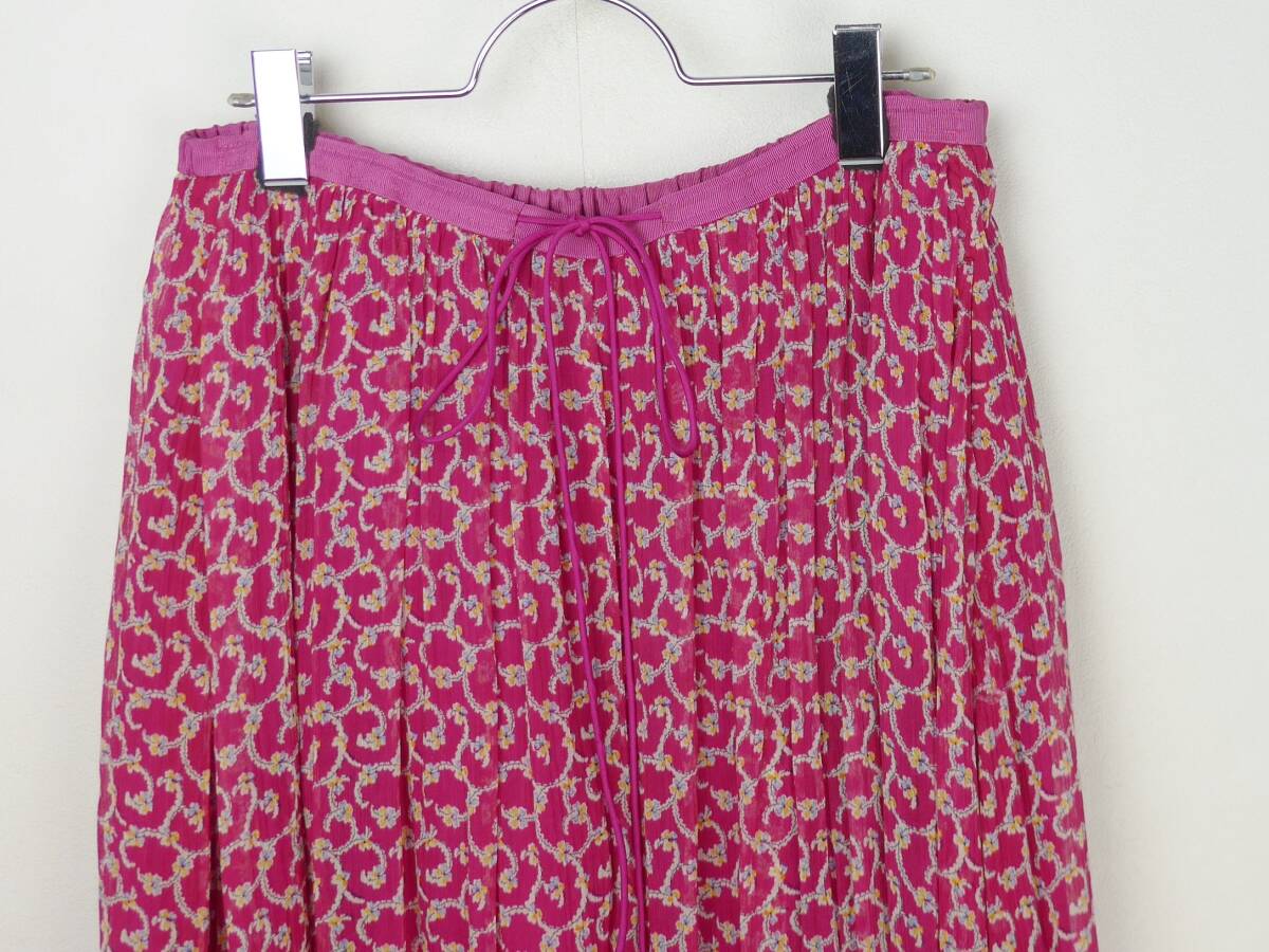 Drawer ドゥロワー 20SS フラワープリントギャザースカート36 ピンク コットン×シルク シフォン シアー ウエストバックゴム+リボンの画像2