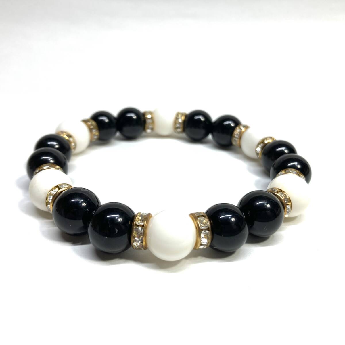 moli on & white onyx Power Stone bracele natural stone breath ( Gold ) 10mm men's * lady's . except . human relation amulet 