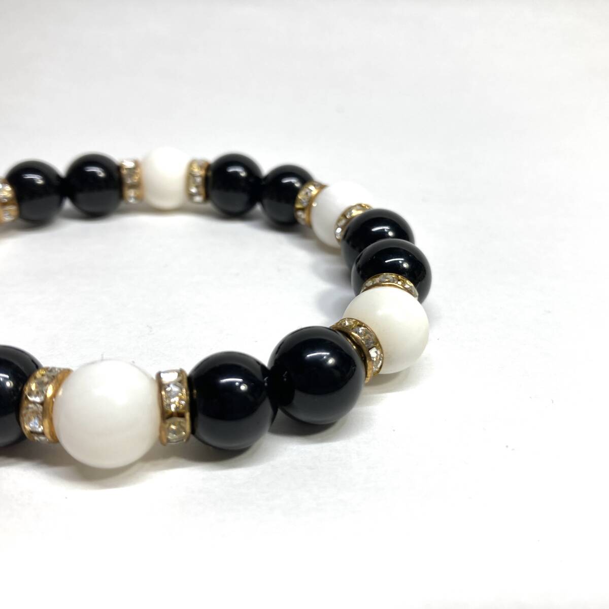 moli on & white onyx Power Stone bracele natural stone breath ( Gold ) 10mm men's * lady's . except . human relation amulet 