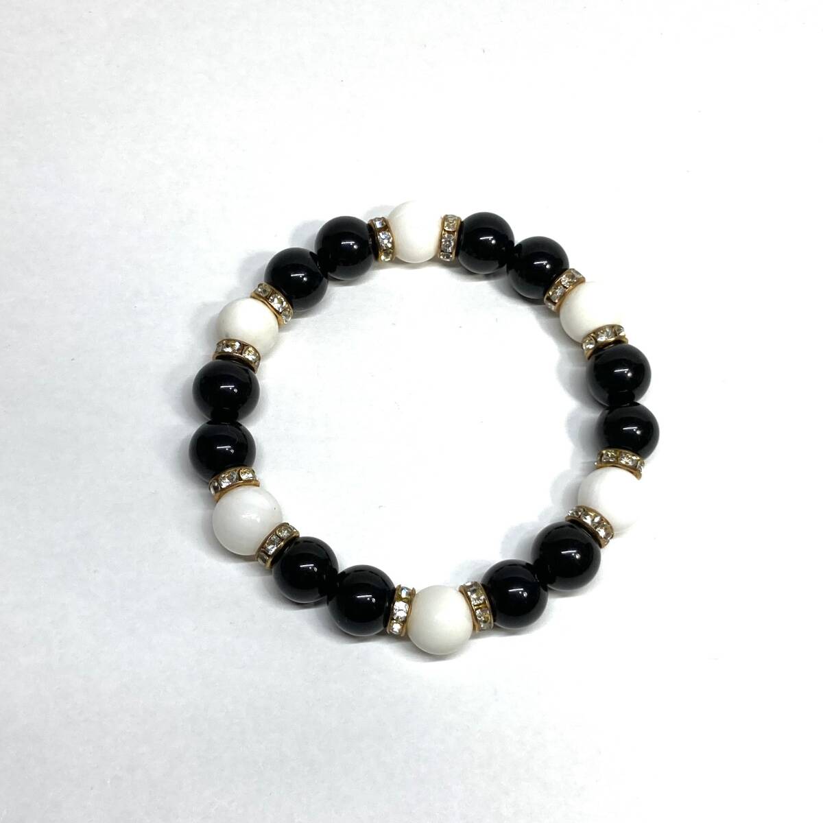 moli on & white onyx Power Stone bracele natural stone breath ( Gold ) 10mm men's * lady's . except . human relation amulet 