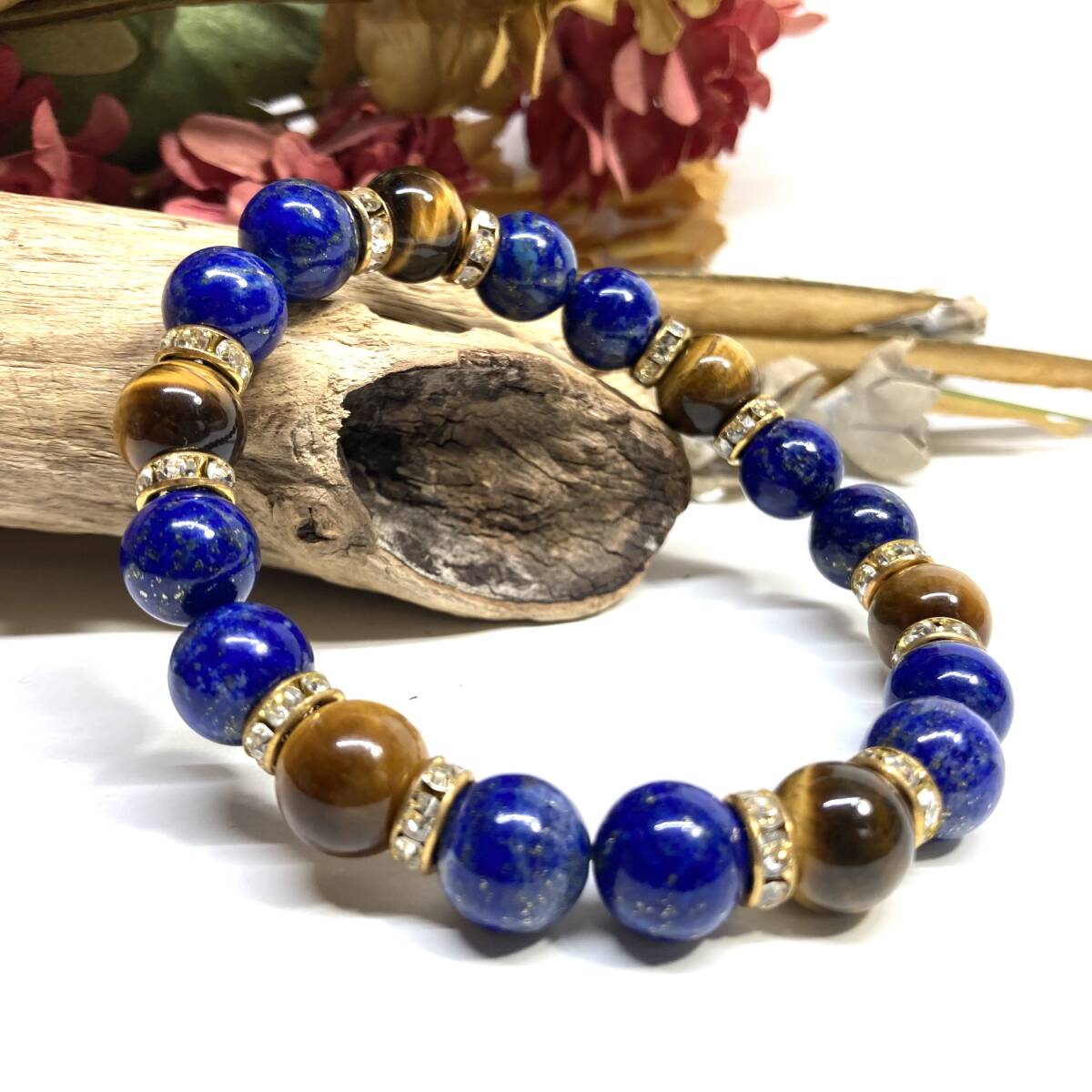  lapis lazuli & Tiger I Power Stone bracele natural stone breath ( Gold ) 10mm men's * lady's luck with money amulet 
