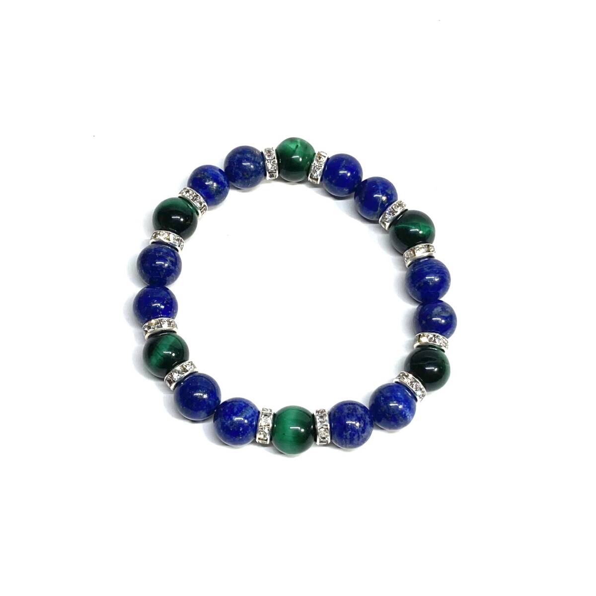  lapis lazuli & green Tiger I Power Stone bracele natural stone breath ( silver ) 10mm men's * lady's luck with money amulet 