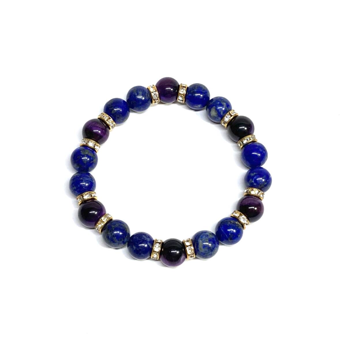  lapis lazuli & purple Tiger I Power Stone bracele natural stone breath ( Gold ) 10mm men's * lady's luck with money amulet 