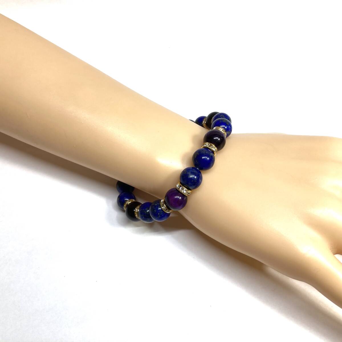  lapis lazuli & purple Tiger I Power Stone bracele natural stone breath ( Gold ) 10mm men's * lady's luck with money amulet 