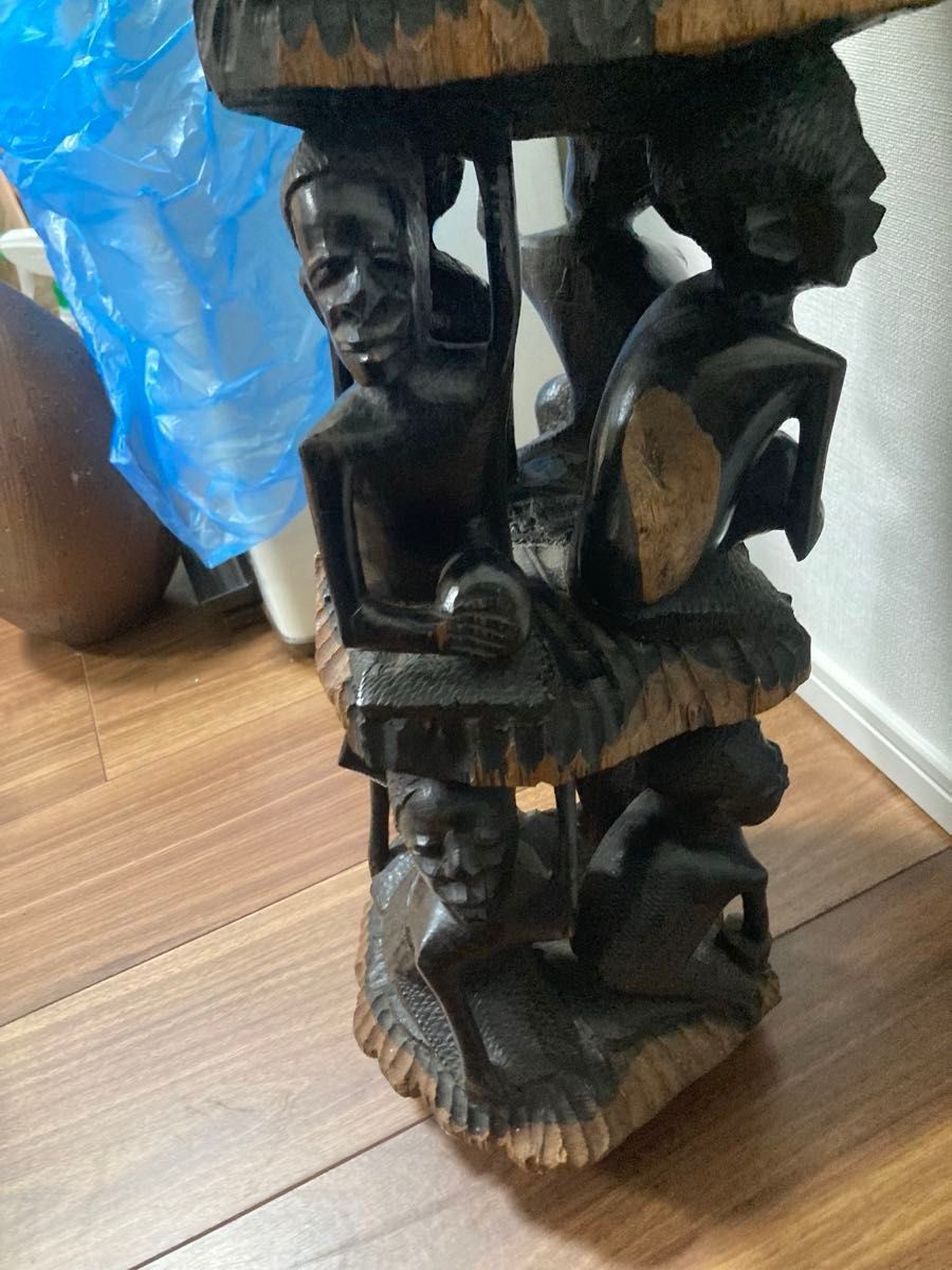 アフリカ　タンザニア　マコンデ彫刻　黒檀高級木彫り　立像　9.6kg 特大一刀彫